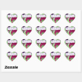 Magenta Green Flowers Personalized Heart Stickers (Vel)