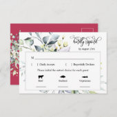 Magenta Green Leaves Response Kaart 3 maaltijdkeuz (Voorkant / Achterkant)