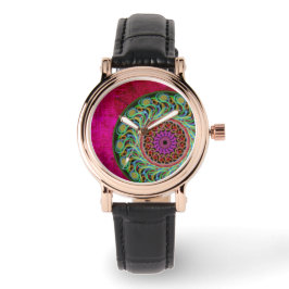 Magenta & Green Mandala Watch Horloge