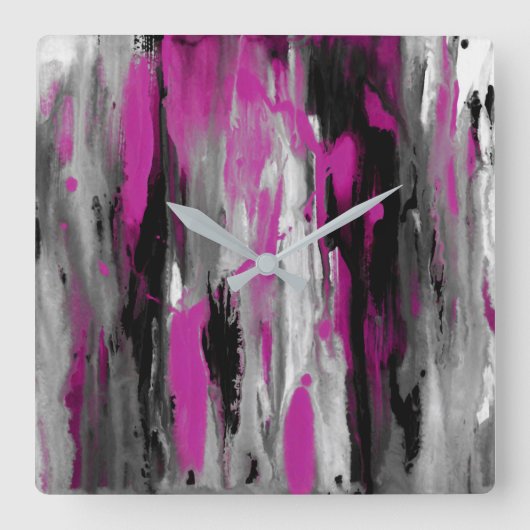 Magenta Grey Black en White Abstract Vierkante Klok (Voorkant)