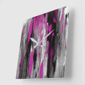 Magenta Grey Black en White Abstract Vierkante Klok (Hoek)