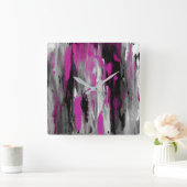Magenta Grey Black en White Abstract Vierkante Klok (Huis)
