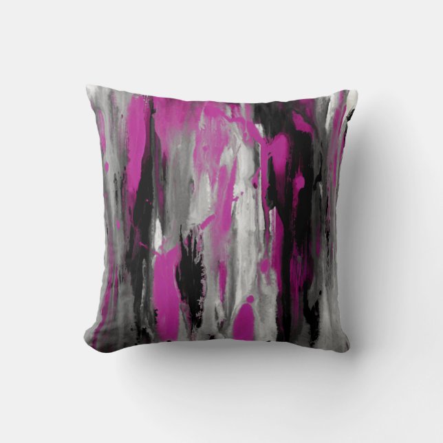 Magenta Grey Zwart-wit Abstract Sierkussen (Voorkant)