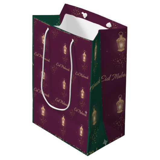 Magenta/Groene Eid-cadeautas Medium Cadeauzakje (Voorkant Gekanteld)