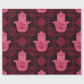 Magenta Hamsa Hand op Black Beauful Cadeaupapier (Vlak)
