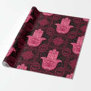 Magenta Hamsa Hand op Black Beauful Cadeaupapier