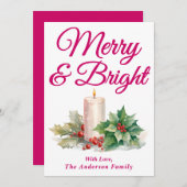 Magenta handgeschreven script Merry & Bright Feestdagenkaart (Voorkant / Achterkant)