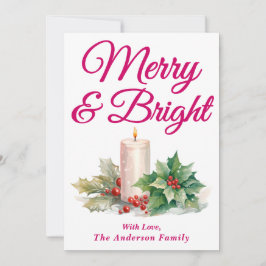 Magenta handgeschreven script Merry & Bright Feestdagenkaart