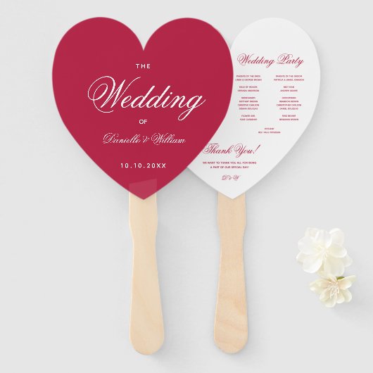 Magenta Hart Elegant Wit Script Trouwprogramma Handwaaier (Voorkant en achterkant)