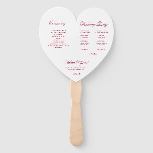 Magenta Hart Elegant Wit Script Trouwprogramma Handwaaier (Achterkant)