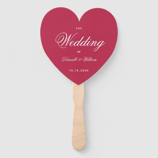 Magenta Hart Elegant Wit Script Trouwprogramma Handwaaier (Voorkant)