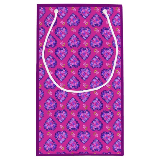 magenta hartjes en bloemen kleine geschenktas klein cadeauzakje (Achterkant)