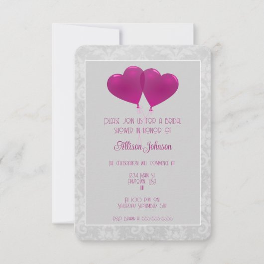 Magenta Heart Balloons Bridal Shower Uitnodiging (Voorkant)