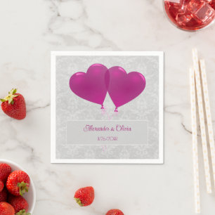 Magenta Heart Balloons Wedding Napkins Servet