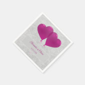 Magenta Heart Balloons Wedding Napkins Servet (Hoek)