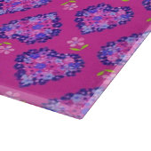 Magenta Hearts en Flowers Glass Cutting Board Snijplank (Hoek)