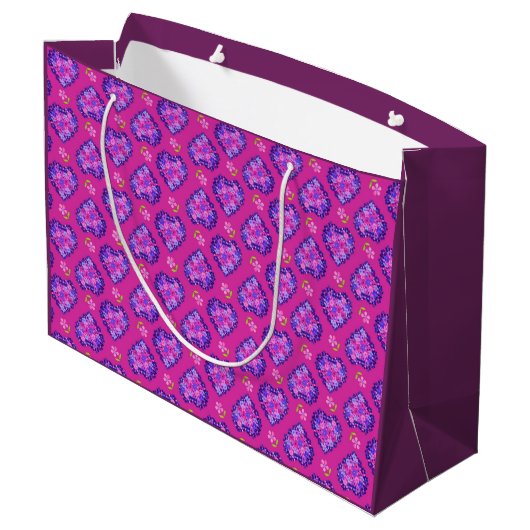  Magenta Hearts en Flowers Large Cft Bag Large Cadeautasje (Achterkant Gekanteld)