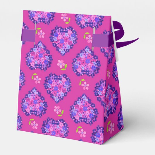  Magenta Hearts en Flowers Tent Favor Box Bedankdoosjes (Achterkant)