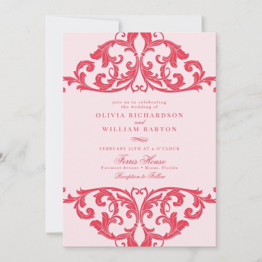 Magenta Heet Roze Barok Chique Funky Bruiloft Kaart (Voorkant)