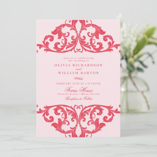Magenta Heet Roze Barok Chique Funky Bruiloft Kaart (Staand voorkant)