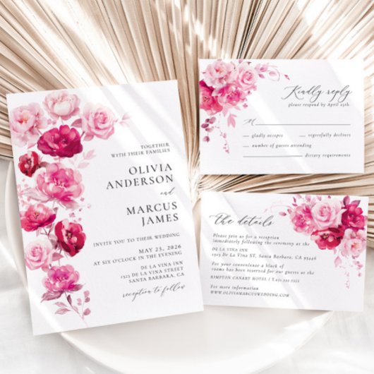 Magenta Heet Roze Bruiloft Details Behuizing Kaart