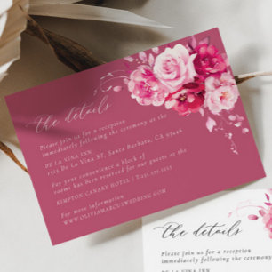 Magenta Heet Roze Bruiloft Details Behuizing Kaart
