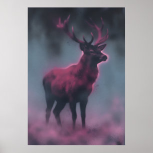 Magenta hert in nevelige, sombere dierenkunst poster