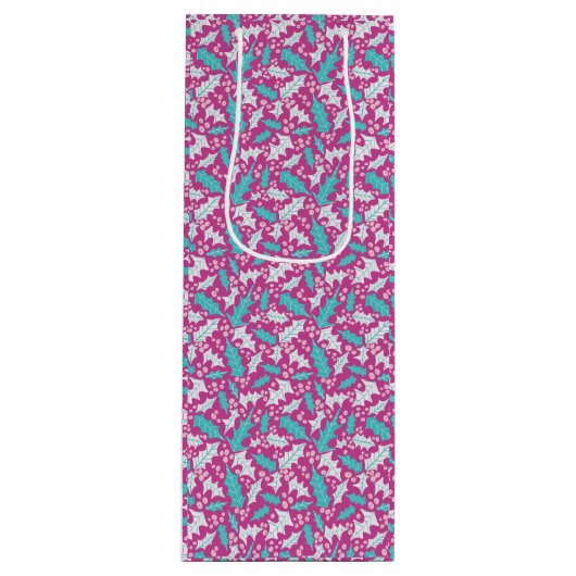 Magenta Holly Wine Gift Bag Wijn Cadeautas (Voorkant)