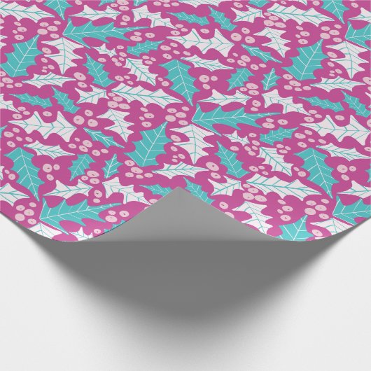 Magenta Holly Wrapping Paper Roll Cadeaupapier (Hoek)