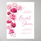 Magenta Hot Pink Floral Vrijgezellenfeest Welkomst Poster (Voorkant)