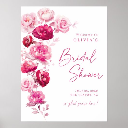 Magenta Hot Pink Floral Vrijgezellenfeest Welkomst Poster (Voorkant)