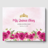 Magenta Hot Pink Gold Floral Princess Quinceañera Gastenboek (Achterkant)