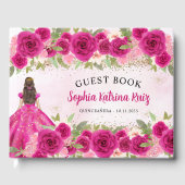 Magenta Hot Pink Gold Floral Princess Quinceañera Gastenboek (Voorkant)