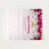 Magenta Hot Pink Gold Floral Princess Quinceañera Wandkleed (Voorkant (horizontaal))