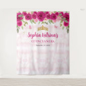 Magenta Hot Pink Gold Floral Princess Quinceañera Wandkleed (Voorkant)