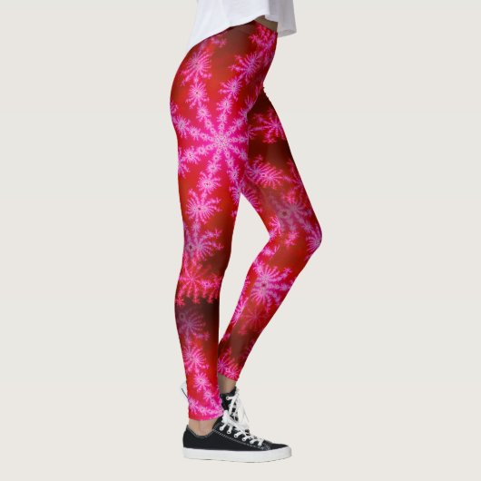 Magenta Hot Pink Psychedelic Mandelbrot Fractal Leggings (Rechts)