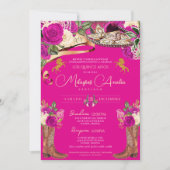 Magenta Hot Pink Rozen Fancy Charro Quinceañera Kaart (Voorkant)