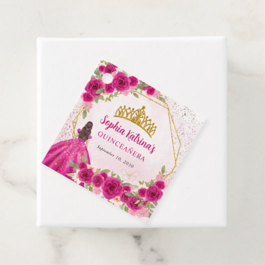 Magenta Hot Roze Goud Bloemen Prinses Bedankt Bedankjes Labels (In situ)