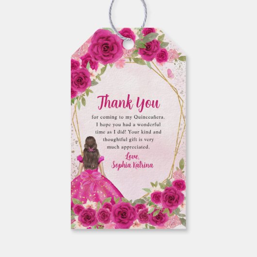 Magenta Hot Roze Goud Bloemen Prinses Tiara Favori Cadeaulabel (Achterkant)