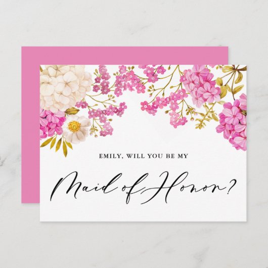Magenta Hydrangeas Maid of Honor proposal Kaart (Voorkant / Achterkant)
