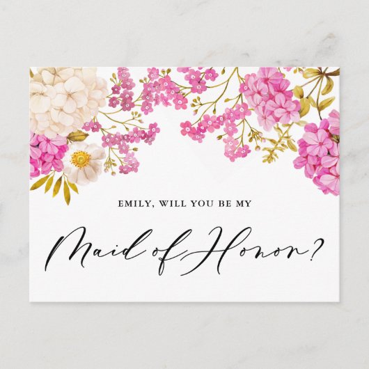 Magenta Hydrangeas Maid of Honor proposal Kaart (Voorkant)