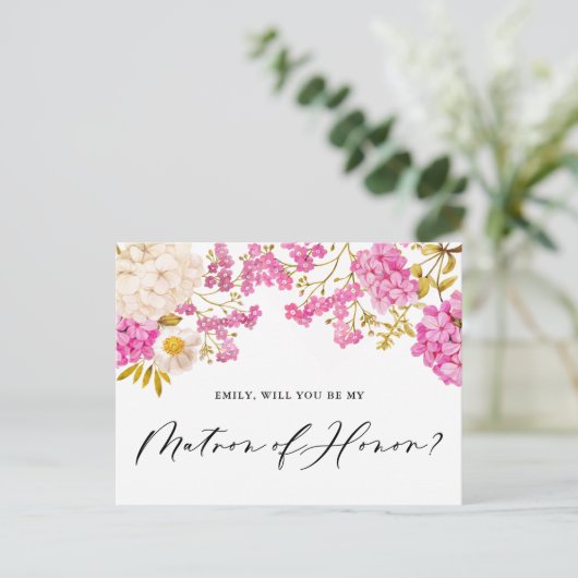 Magenta Hydrangeas Matron of Honor proposal Kaart (Staand voorkant)