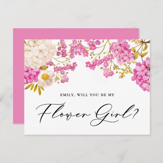 Magenta Hydrangeas wordt mijn Bloemenmeisje-Kaart Briefkaart (Voorkant / Achterkant)