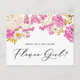 Magenta Hydrangeas wordt mijn Bloemenmeisje-Kaart Briefkaart