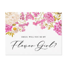 Magenta Hydrangeas wordt mijn Bloemenmeisje-Kaart