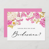 Magenta Hydrangeas zal mijn Bridesman Kaart zijn (Voorkant / Achterkant)