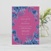 Magenta Indigo Bloem Bruiloft Kaart (Staand voorkant)
