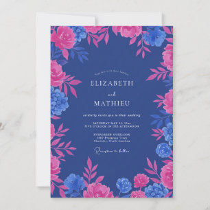Magenta Indigo Loof Eucalyptus Bruiloft Kaart