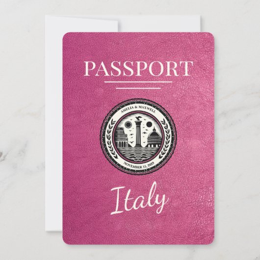 Magenta Italië Paspoort bruiloft uitnodiging (Achterkant)