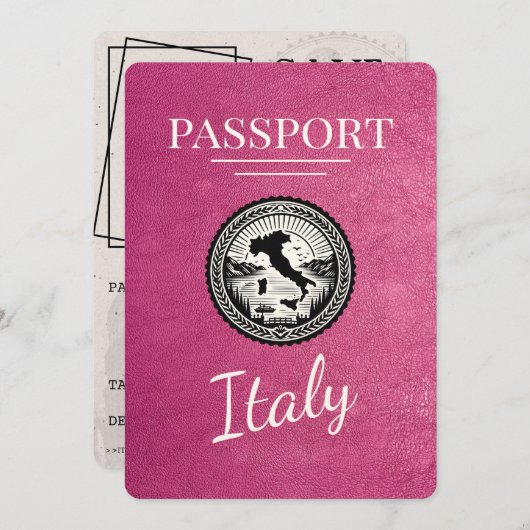 Magenta Italië Paspoort Save The Date (Voorkant / Achterkant)